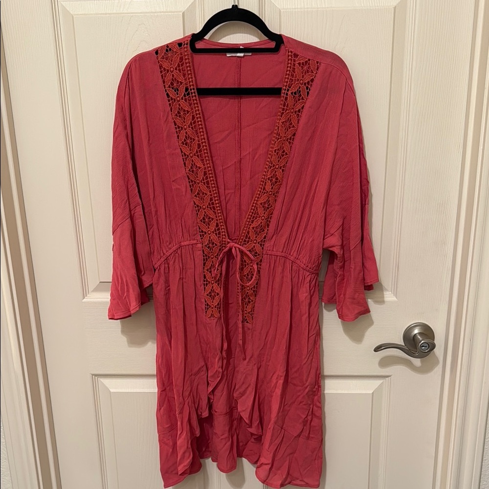 Maurice’s Pink Boho Kimono with Crochet Detail
